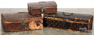 Three leather covered boxes, 18th/19th c.