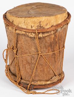Primitive drum, with deer hide heads, 19th c.