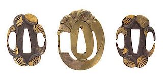 Three Gilt Decorated Metal Tsuba Height of largest 2 1/8 inches.