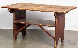Painted pine bench table, 19th c.