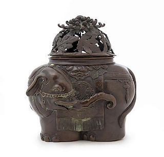 A Bronze Elephant-Form Censer Height 7 1/2 inches.