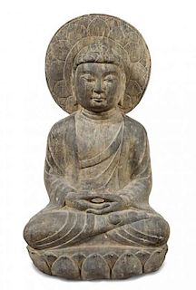* A Large Stone Figure of Amida Buddha Height 27 inches.