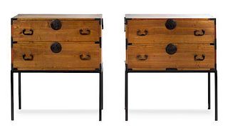 A Pair of Iron Mounted Tansu Chests on Stands Height 4 01/2 x width 35 1/ x depth 16 3/8 inches.