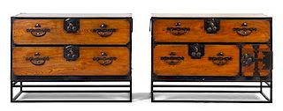 A Pair of Iron Mounted Tansu Chests Height 32 1/2 x width 45 x depth 17 1/2 inches.