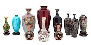 Eleven Japanese Cloisonne Enamel Vases Height of tallest 7 1/2 inches.