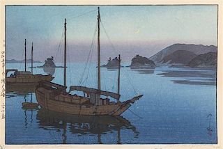 * Hiroshi Yoshida, (1876-1950), Shiraishijima, Kura in Tomonoura, Habor of Tomonoura, Morning of Abuto, Waiting for the Tide, A