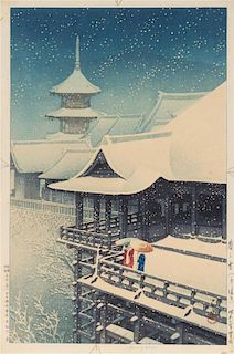 * Kawase Hasui, (1883-1957), Haru no Yuki (Spring Snow, (Shimizu Temple at Kyoto), dated April 1932