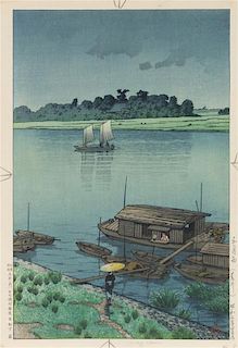* Kawase Hasui, (1883-1957), Samedare (Arakawa), (Early Summer Rain (Arakawa), dated June 1932