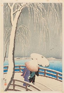 * Ohara Koson (Shoson), (1877-1945), Willow Bridge in Snow