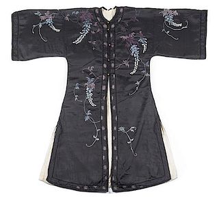 * A Chinese Embroidered Silk Lady's Winter Coat Height collar to hem 52 inches. 繡花女袍，高52英吋