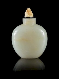 * A Celadon Jade Snuff Bottle Height 2 3/4 inches. 青玉鼻煙壺，高2.75英吋