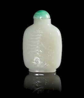 * A Celadon Jade Snuff Bottle Height 2 7/8 inches. 青玉鼻煙壺，高2.875英吋