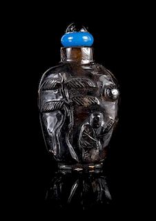 A Smokey Quartz Snuff Bottle Height 3 inches. 茶色水晶鼻煙壺，高3英吋