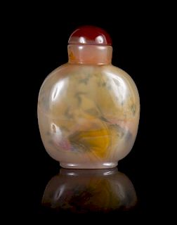 An Inside Painted Agate Snuff Bottle Height 2 5/8 inches.