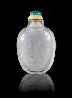 * A Rock Crystal Snuff Bottle Height 2 3/4 inches. 水晶刻花鼻煙壺，高2.75英吋
