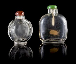 * Two Rock Crystal Snuff Bottles Height of larger 2 3/4 inches. 水晶鼻煙壺兩件，較大高2.75英吋