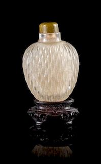 A Rock Crystal Basket-Weave Snuff Bottle Height 2 1/2 inches. 水晶网纹鼻烟壶，高2.5英寸