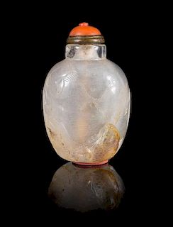 A Rock Crystal Snuff Bottle Height 2 1/2 inches. 水晶雕竹編紋鼻煙壺，高2.5英吋