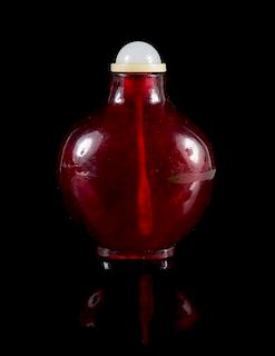 A Red Peking Glass Snuff Bottle Height 3 inches. 深紅料鼻煙壺，高3英吋