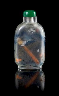 An Inside Painted Glass Snuff Bottle Height 2 3/4 inches. 內畫玻璃鼻煙壺，葉仲三款，高2.75英吋