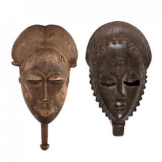Ivory Coast, Two Baule Ancestral Portrait Masks