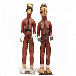 Nigeria, Ibo Male and Female Fully Painted Figures