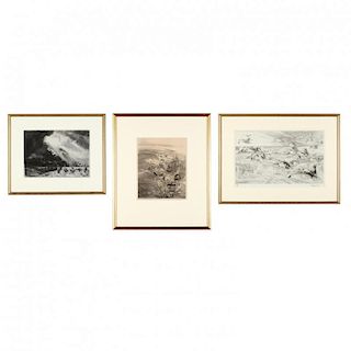 Flix Bracquemond (French, 1833-1914), Three Etchings Featuring Birds