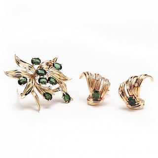 14KT Gold, Green Tourmaline, and Diamond Suite