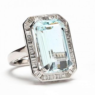 18KT White Gold, Aquamarine, and Diamond Ring