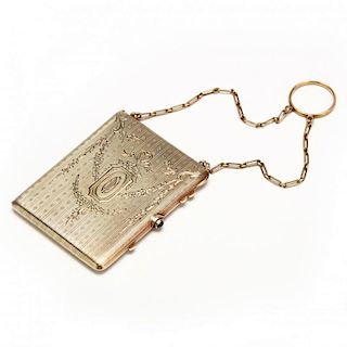 Edwardian 14KT Compact with Chain and Ring, Tiffany & Co.
