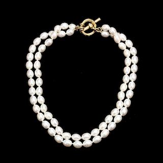 18KT, Pearl, and Diamond Necklace, Slane