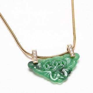 14KT Gold, Jade, and Diamond Necklace