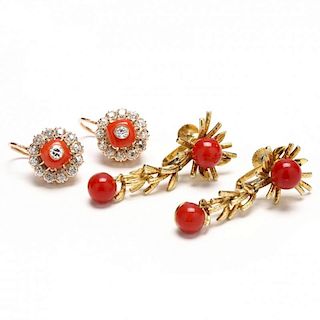 Two Pairs of Vintage Coral Earrings