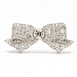Art Deco Platinum and Diamond Bow Brooch