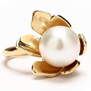 18KT, Pearl, and Diamond Ring, Julius Cohen