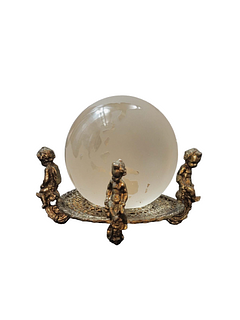World Globe Orb Sphere On Heavy Brass Figural Stand 