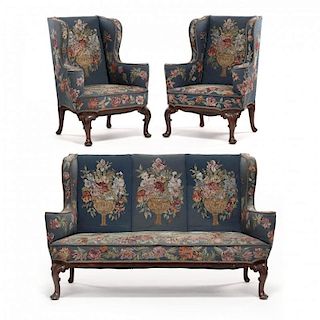 Queen Anne Style Three Piece Upholstered Parlor Set