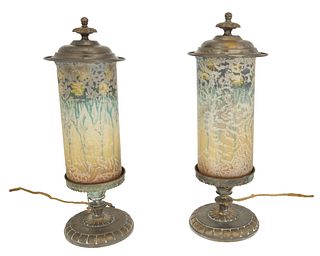 A pair of Handel glass torchiere mantle lamps