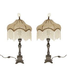 A pair of beaded boudoir lamps