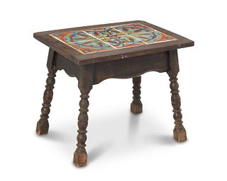 A Mission-style tile-top side table