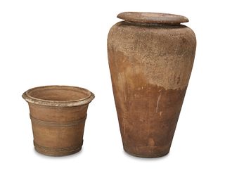 Two large terracotta outdoor garden pots