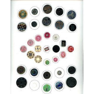 A Card of Div 1 & 3 Colored And Black Glass Buttons