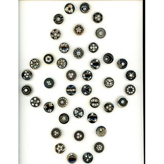 A Card of Division Three Black Glass And Paste Buttons