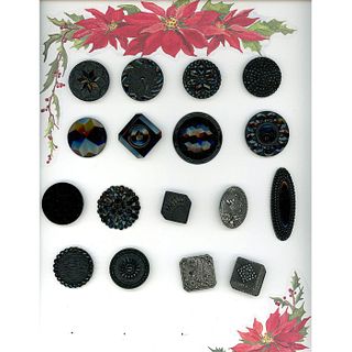A Card of Division One Black Glass Buttons