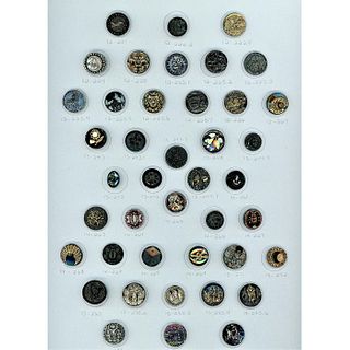 A Card of Division One Black Glass Pictorial Buttons