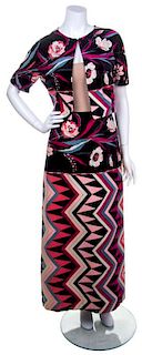 An Emilio Pucci Multicolor Velvet Skirt Ensemble, Size 14.