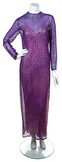 A Halston Purple Silk Chiffon and Sequined Gown,