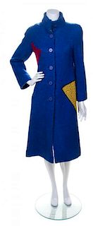 A Koos Van Den Akker Blue Wool Coat, Size 6.