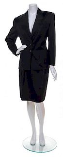 An Hermes Black Wool Skirt Suit, Size 40.
