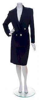 An Hermes Navy Wool Skirt Suit, Size 38.